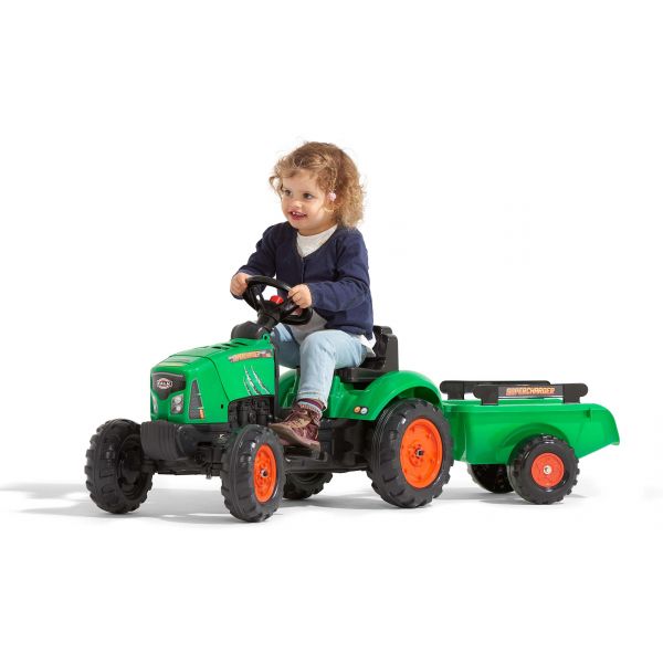 Tracteur à pédales enfant avec capot ouvrant et remorque Supercharger - FAL-0103