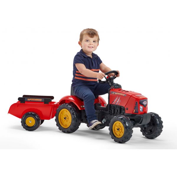 Tracteur à pédales enfant avec capot ouvrant et remorque Supercharger - FAL-0102