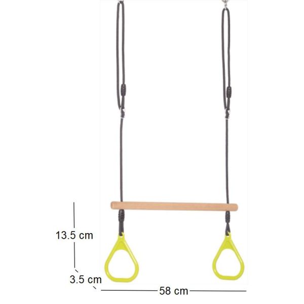 Trapèze anneaux en plastique vert lemon et corde douce - 10,81