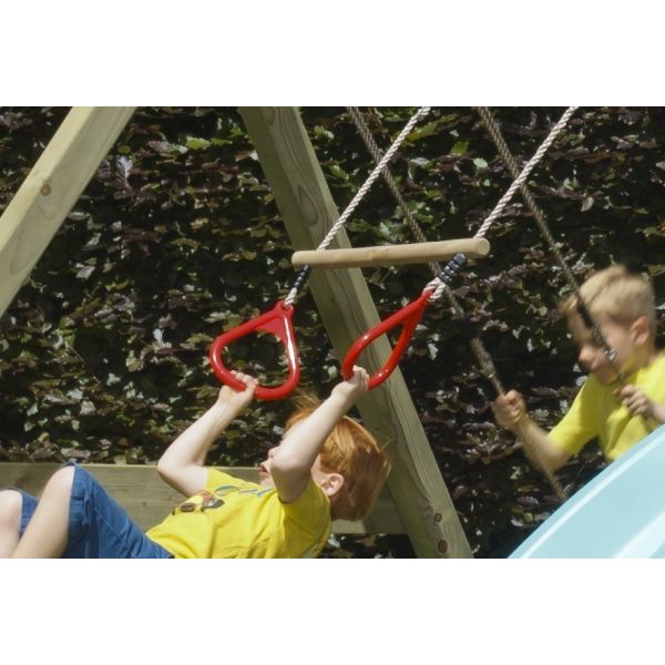 Trapèze en bois avec anneaux de gym rouges - KBT