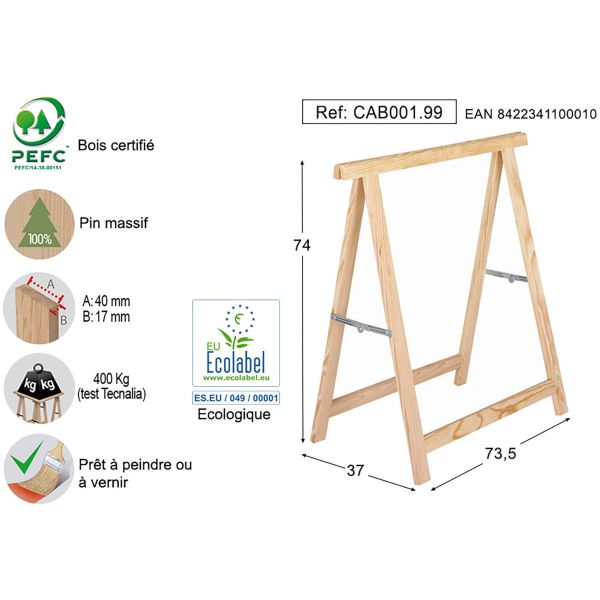 Tréteau en pin standard section 40x17 mm - AST-0246