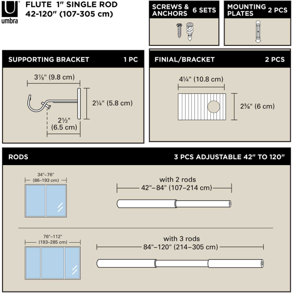 Tringle à rideaux extensible en acier Flute - UMB-0777