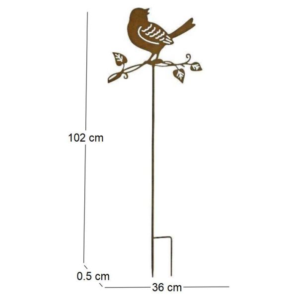 Tuteur déco oiseau sur branche en fer 36 x 102 cm - LEG-0363