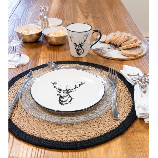 Vaisselle Cerf en porcelaine blanche et noire (lot de 6) - AUBRY GASPARD