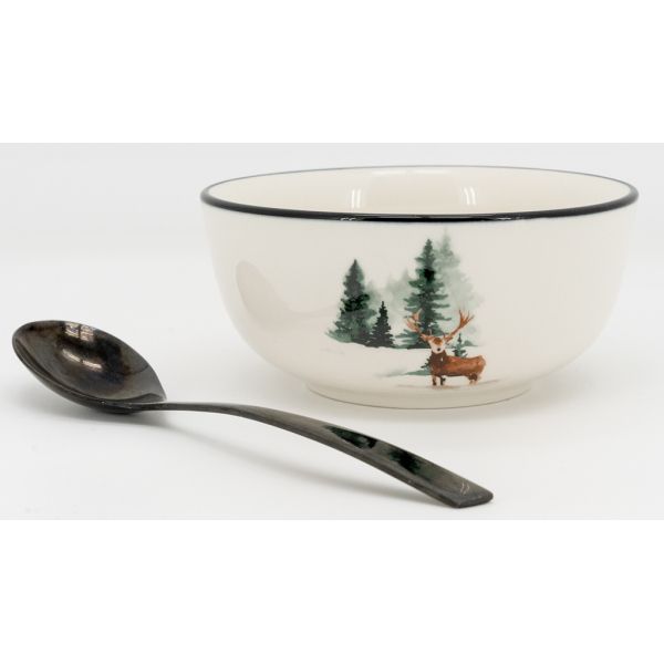 Vaisselle en porcelaine décor Cerf et Sapin, style fait main - 5