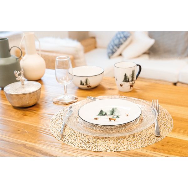Vaisselle en porcelaine décor Cerf et Sapin, style fait main - 7