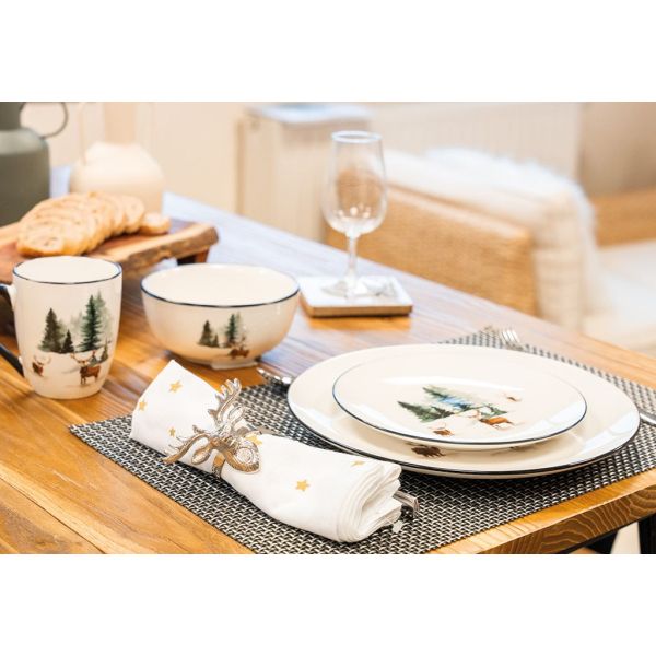 Vaisselle en porcelaine décor Cerf et Sapin, style fait main - 8