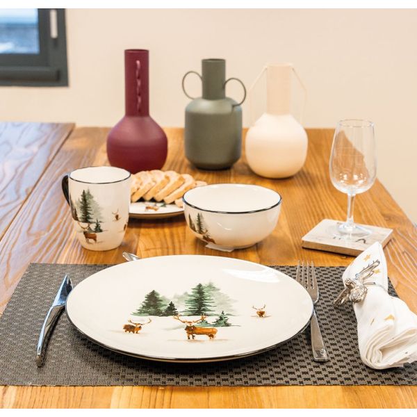 Vaisselle en porcelaine décor Cerf et Sapin, style fait main - AUBRY GASPARD