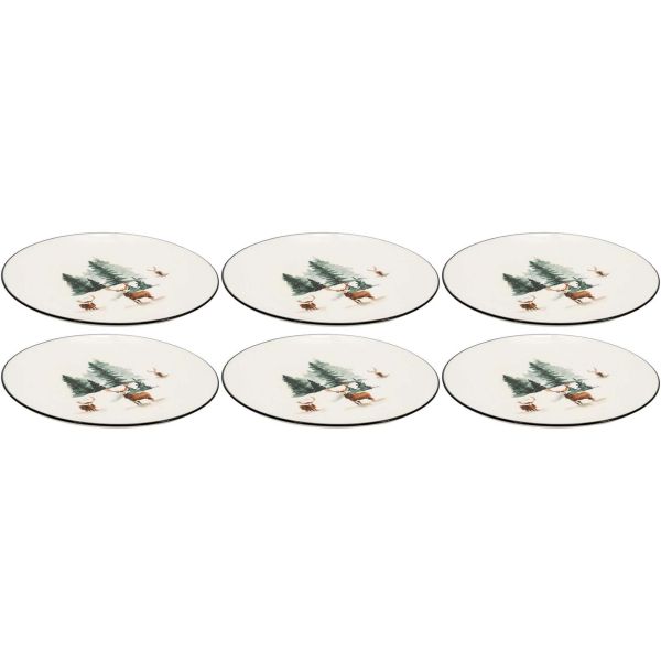 Vaisselle en porcelaine décor Cerf et Sapin, style fait main
