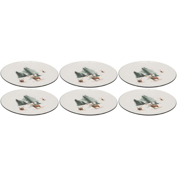 Vaisselle en porcelaine décor Cerf et Sapin, style fait main