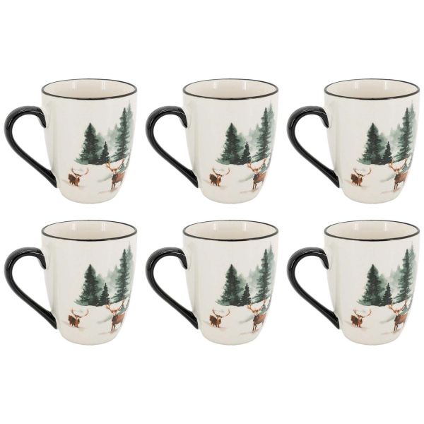 Vaisselle en porcelaine décor Cerf et Sapin, style fait main