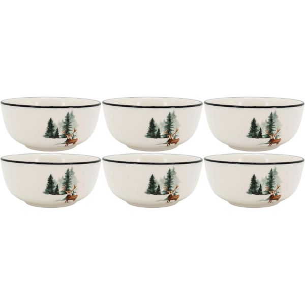 Vaisselle en porcelaine décor Cerf et Sapin, style fait main
