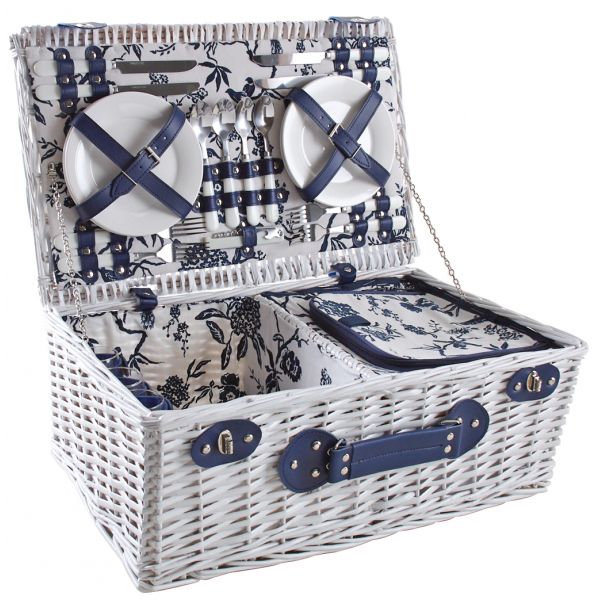Valise pique-nique en osier laqué blanc Flora - 135