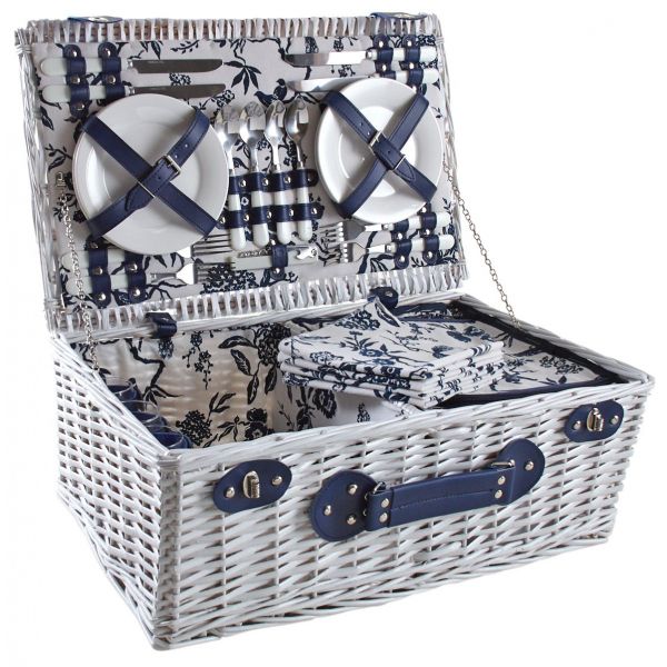 Valise pique-nique en osier laqué blanc Flora