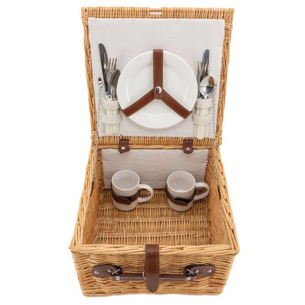 Valise pique-nique en osier naturel 2 couverts - AUB-3977