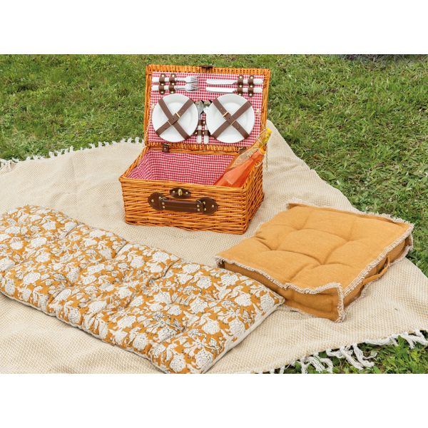 Valise pique-nique en osier teinté miel Campani - 8