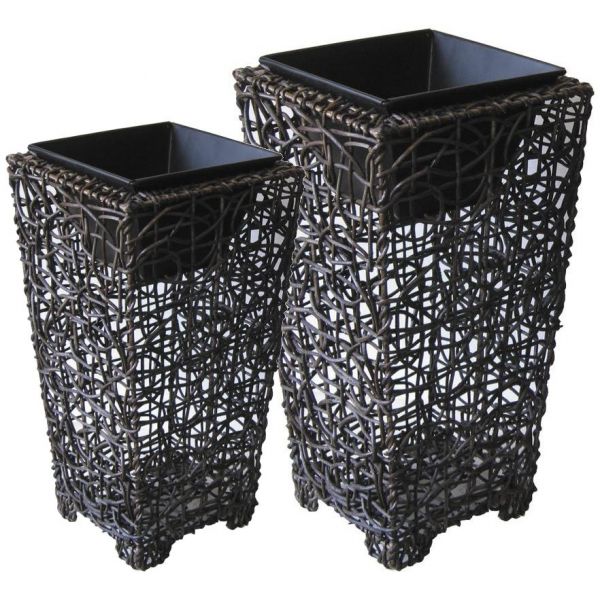 Vases en rotin et métal (Lot de 2)
