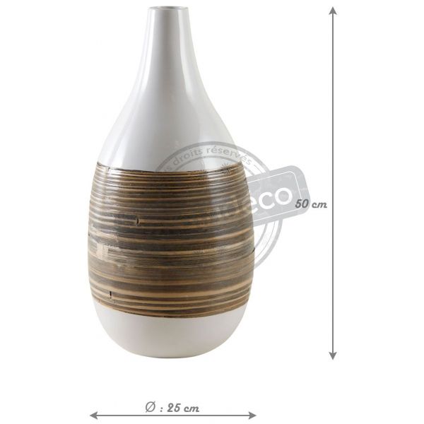 Vase décoratif bambou naturel et laqué blanc - AUB-2942