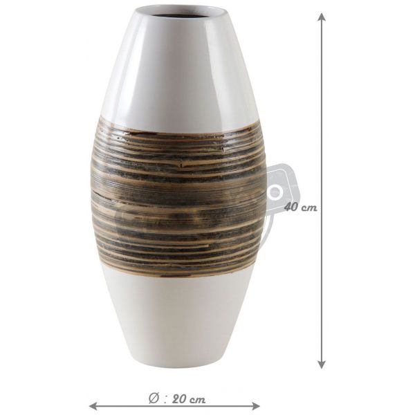 Vase en bambou naturel et laqué blanc - AUB-2943