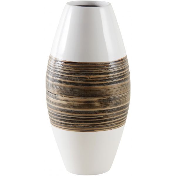 Vase en bambou naturel et laqué blanc