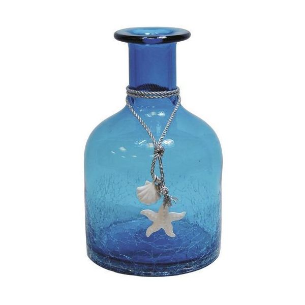 Vase petite bouteille en verre teinté bleu