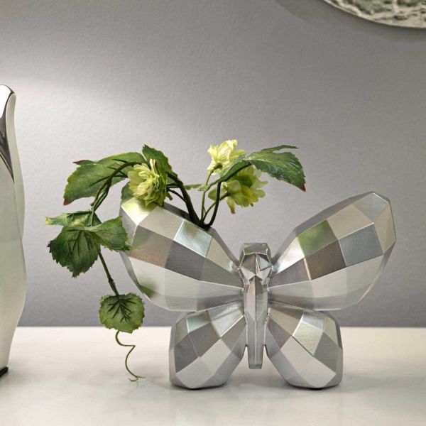 Vase en polyrésine argenté Butterfly 22.5 x 8 x 15 cm - MAURO FERRETTI