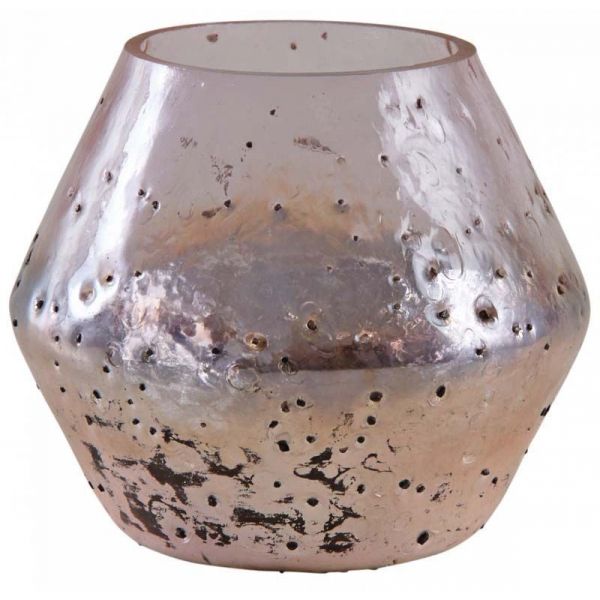Vase en verre rose et doré 19 cm