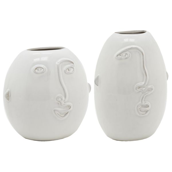 Vases visage en céramique blanche (Lot de 2)