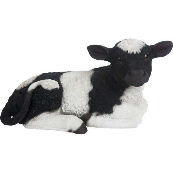 Veau noir et blanc couché en résine