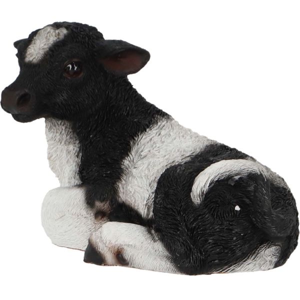 Veau noir et blanc couché en résine - ESS-1167