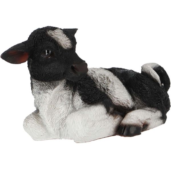 Veau noir et blanc couché en résine - TRUE TO NATURE