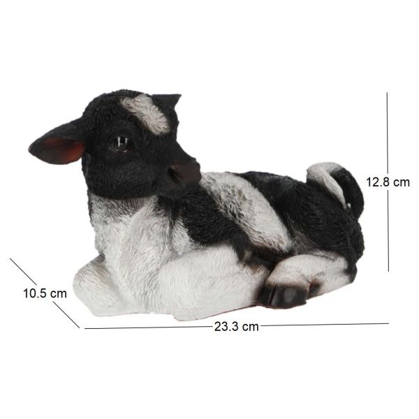 Veau noir et blanc couché en résine - 9