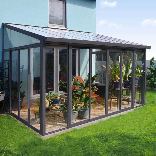 Véranda en aluminium gris et polycarbonate SanRemo - Canopia by Palram
