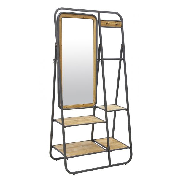 Vestiaire en pin et métal avec miroir