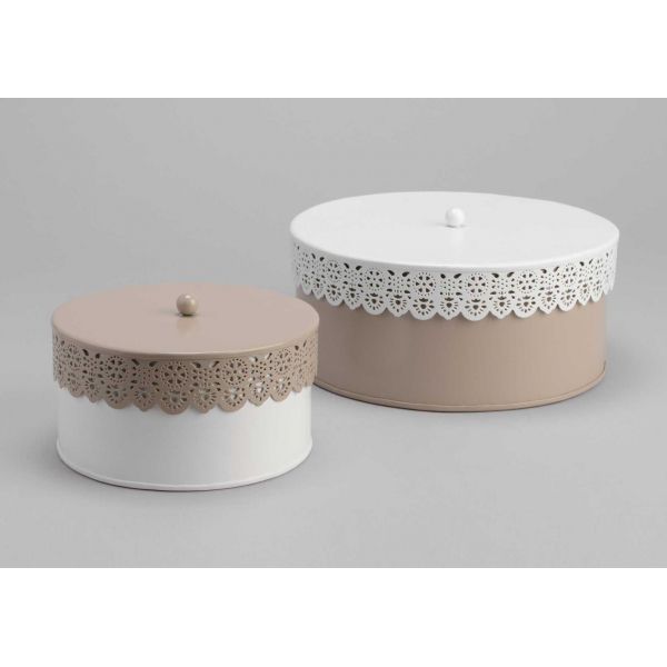 Set 2 boites motif dentelles blanc/taupe - AMADEUS