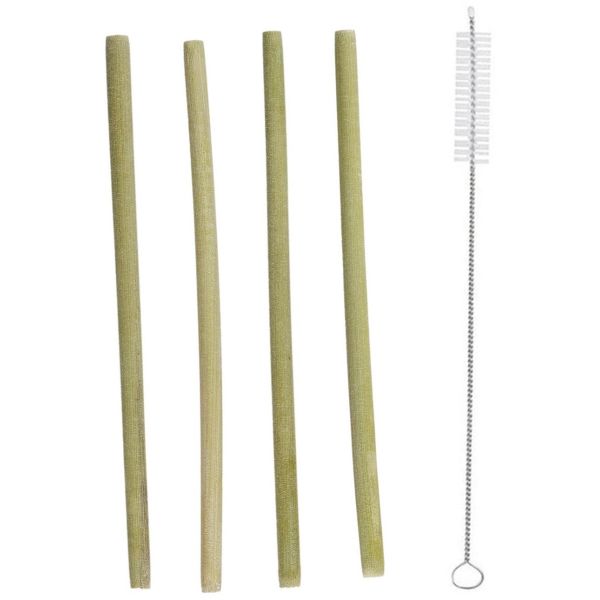 4 pailles en bambou avec goupillon