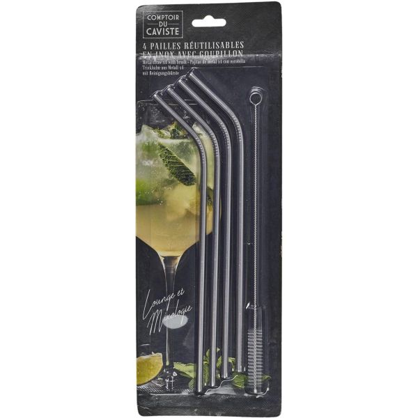 4 pailles en inox avec goupillon - PICK & DRINK