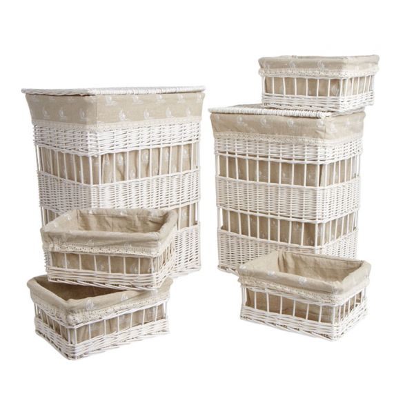 2 paniers à linge + 4 corbeilles en osier (Lot de 6)