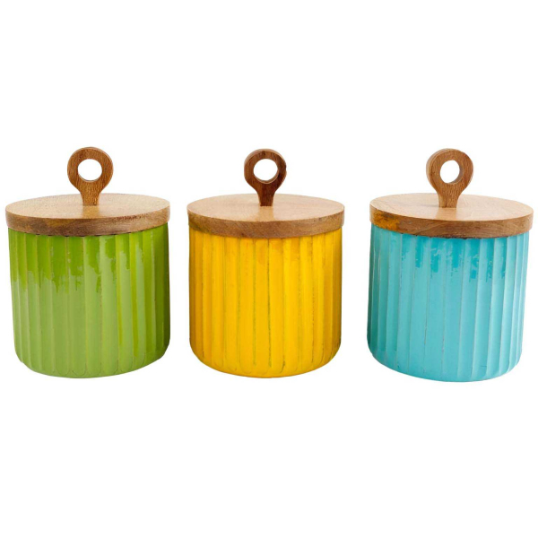 3 pots de rangement en manguier Palm