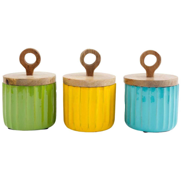 3 pots de rangement en manguier Palm