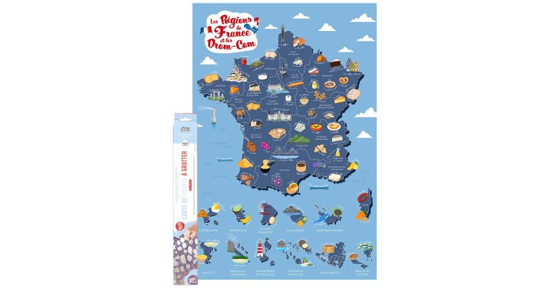 Poster à Gratter Régions & Départements Français avec lieux à