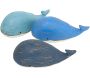 Baleines en bois blanc et bleu effet vieilli (Lot de 3)