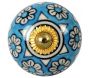 Bouton de porte rond bleu fleurs - TRANQUILLO