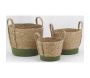 Cache-pots en jonc naturel et coton vert (lot de 3) - AUB-6264