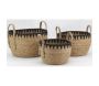 Cache-pots en jonc naturel et triangles noirs (lot de 3) - AUB-6267