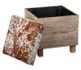 Coffre pouf carré en bois recyclé et peau de vache - AUB-4227