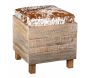 Coffre pouf carré en bois recyclé et peau de vache