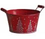 Corbeille ronde en métal rouge motif sapins et neige