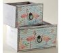 Corbeille tiroir en bois flamants roses (Lot de 2) - AUB-3657