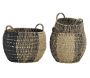 Corbeilles boules en jonc naturel et noir (lot de 3)